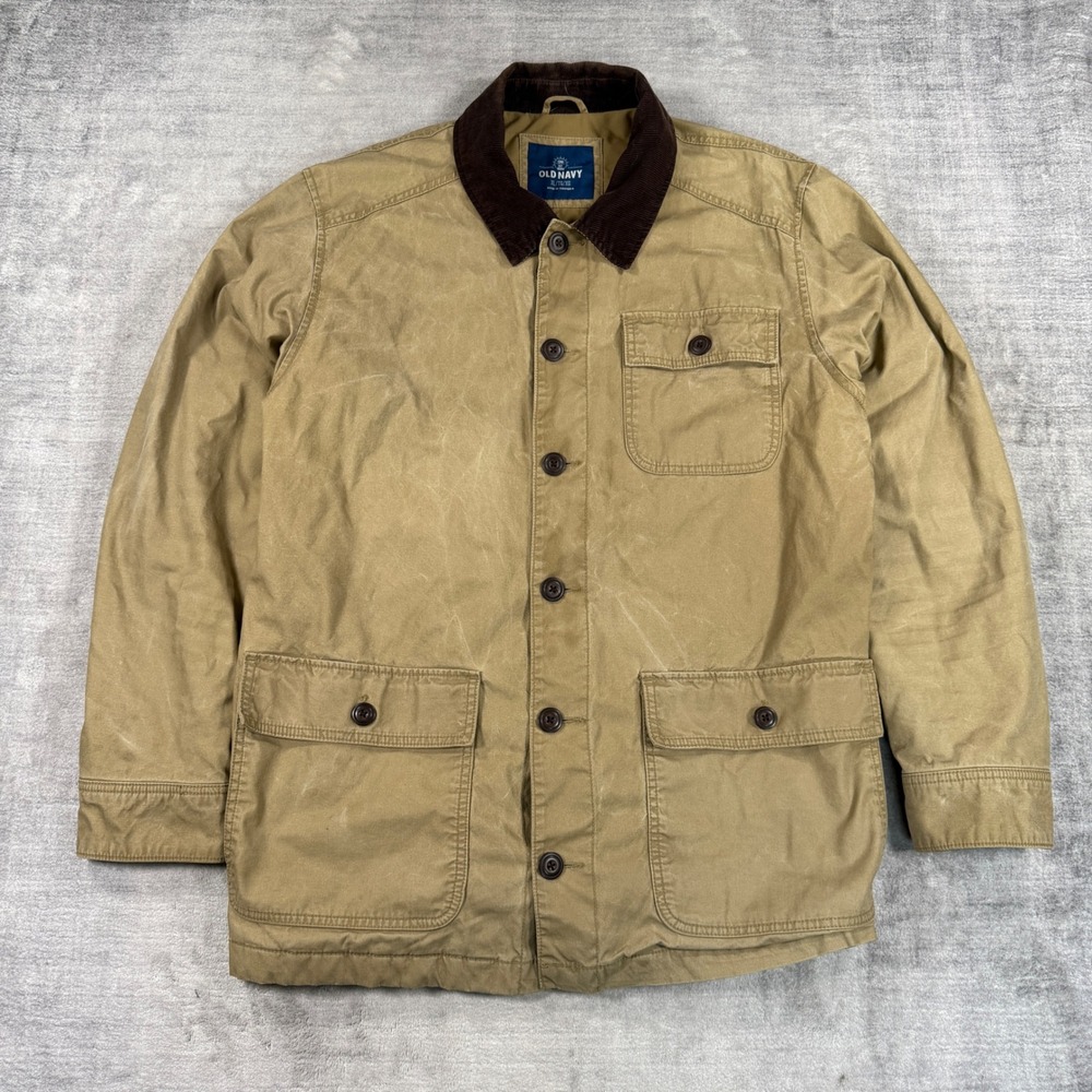 Old Navy Jacket Mens XL Tan Chore Barn Coat Canvas Corduroy Trim Workwear
